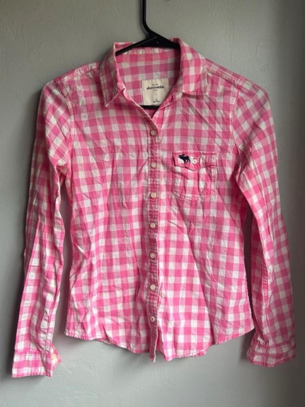 Abercrombie & Fitch Pink White Gingham Button-Up Shirt